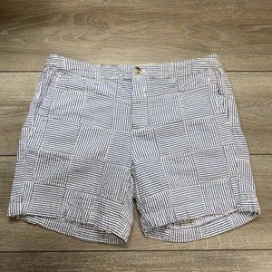 LL BEAN Shorts sz 10 Favorite Fit Blue & White Striped Seersucker Patchwork